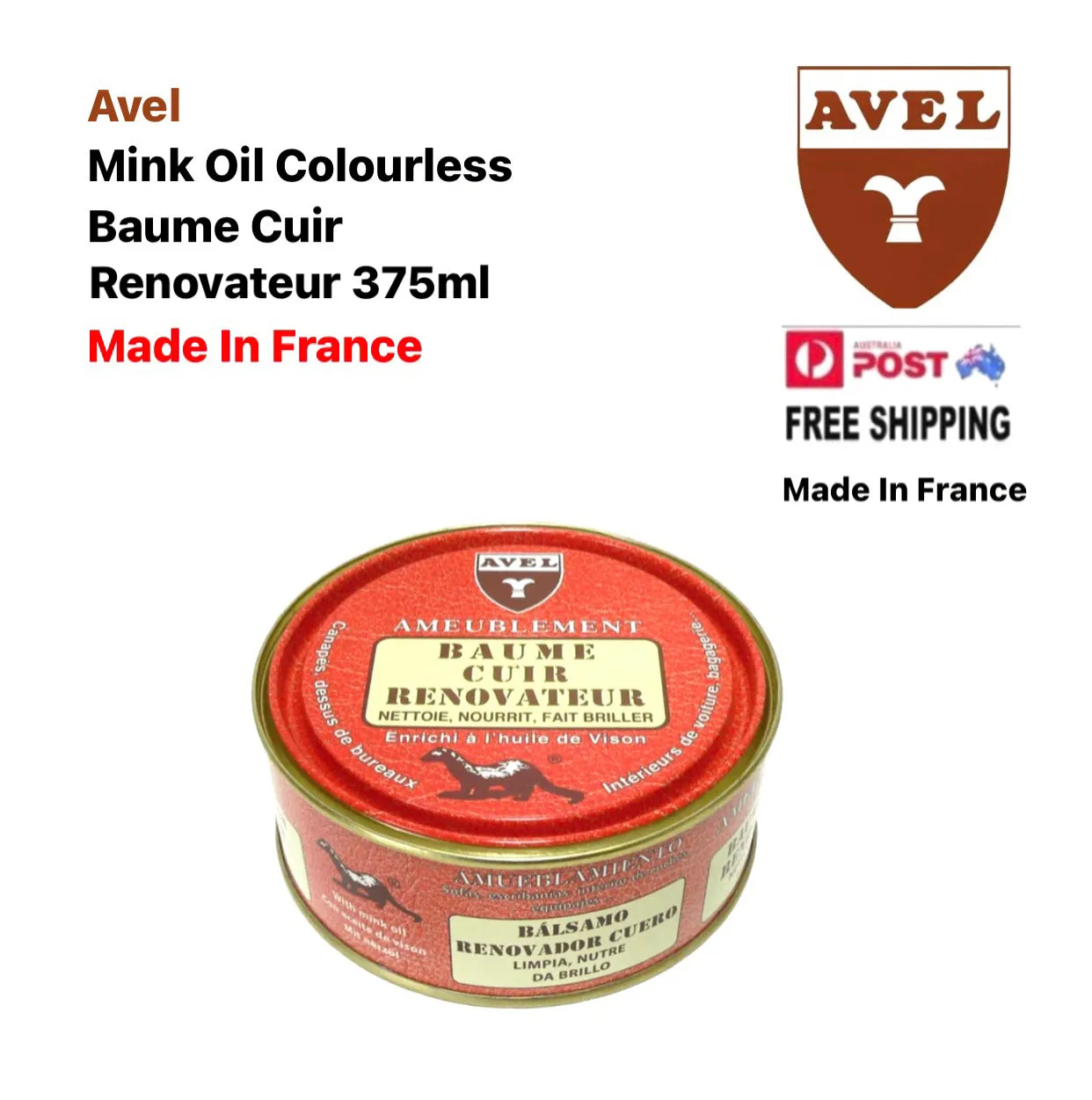 Avel Ameublement Baume Cuir Ronovateur Mink Oil Neutral 375ml Made In France