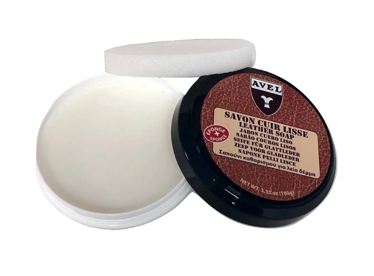Avel Savon Cuir Lisse Leather Soap Cleaner Sponge Applicator 100g Made In France