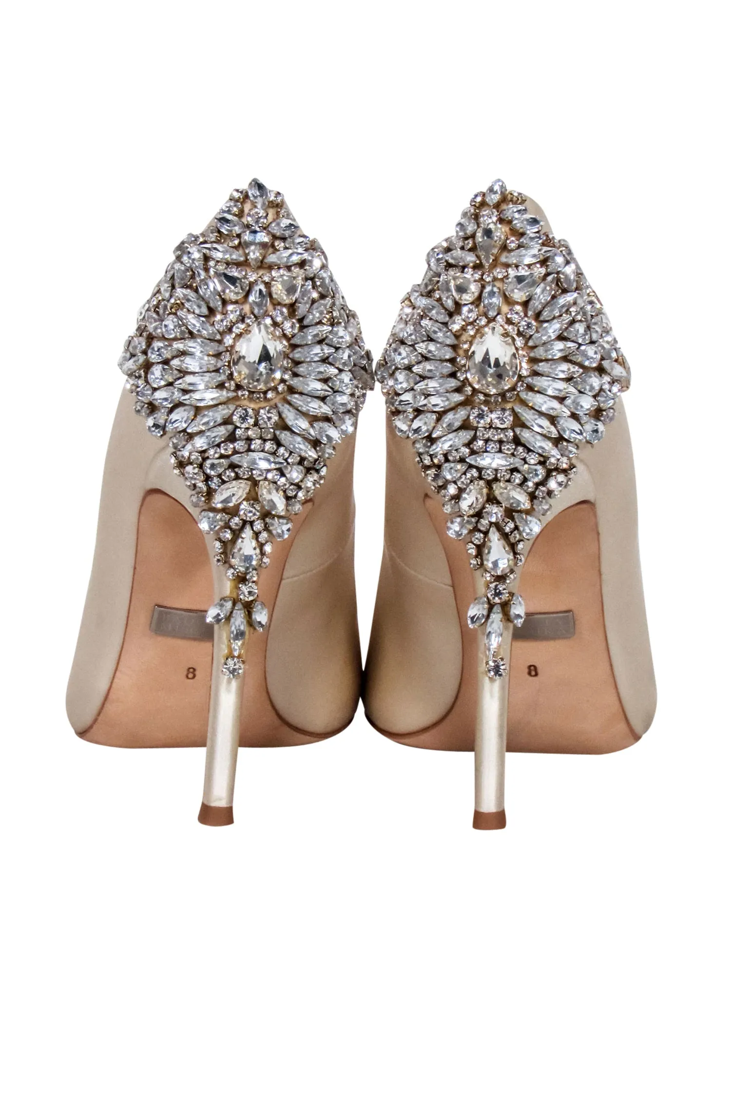 Badgley Mischka - Ivory Satin Jeweled Heel Pumps Sz 8