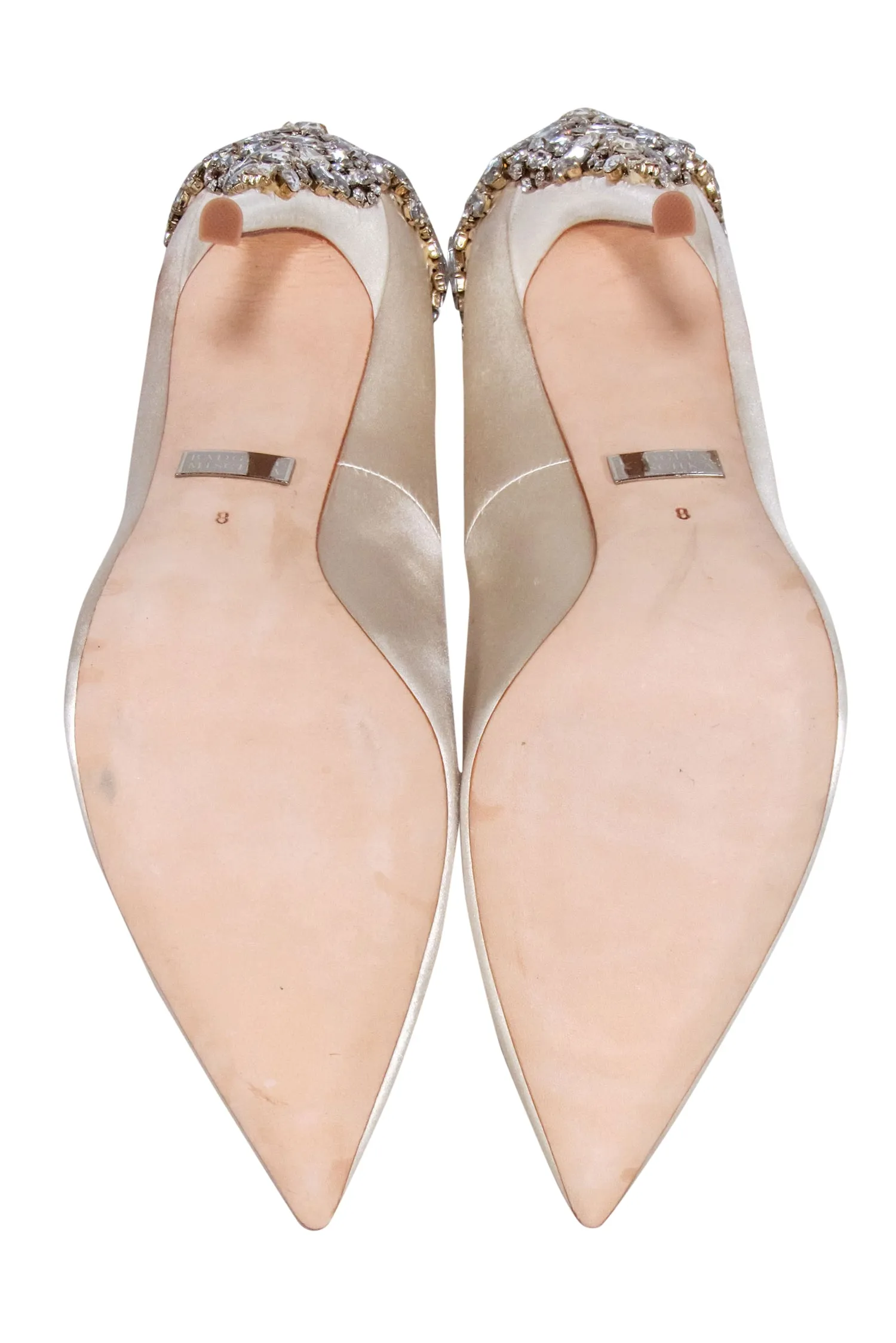 Badgley Mischka - Ivory Satin Jeweled Heel Pumps Sz 8