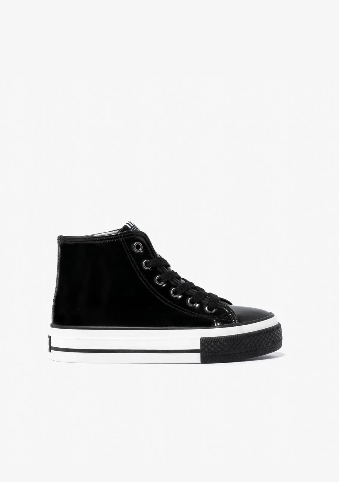 B&W Black Patent Platform High-Top Sneakers