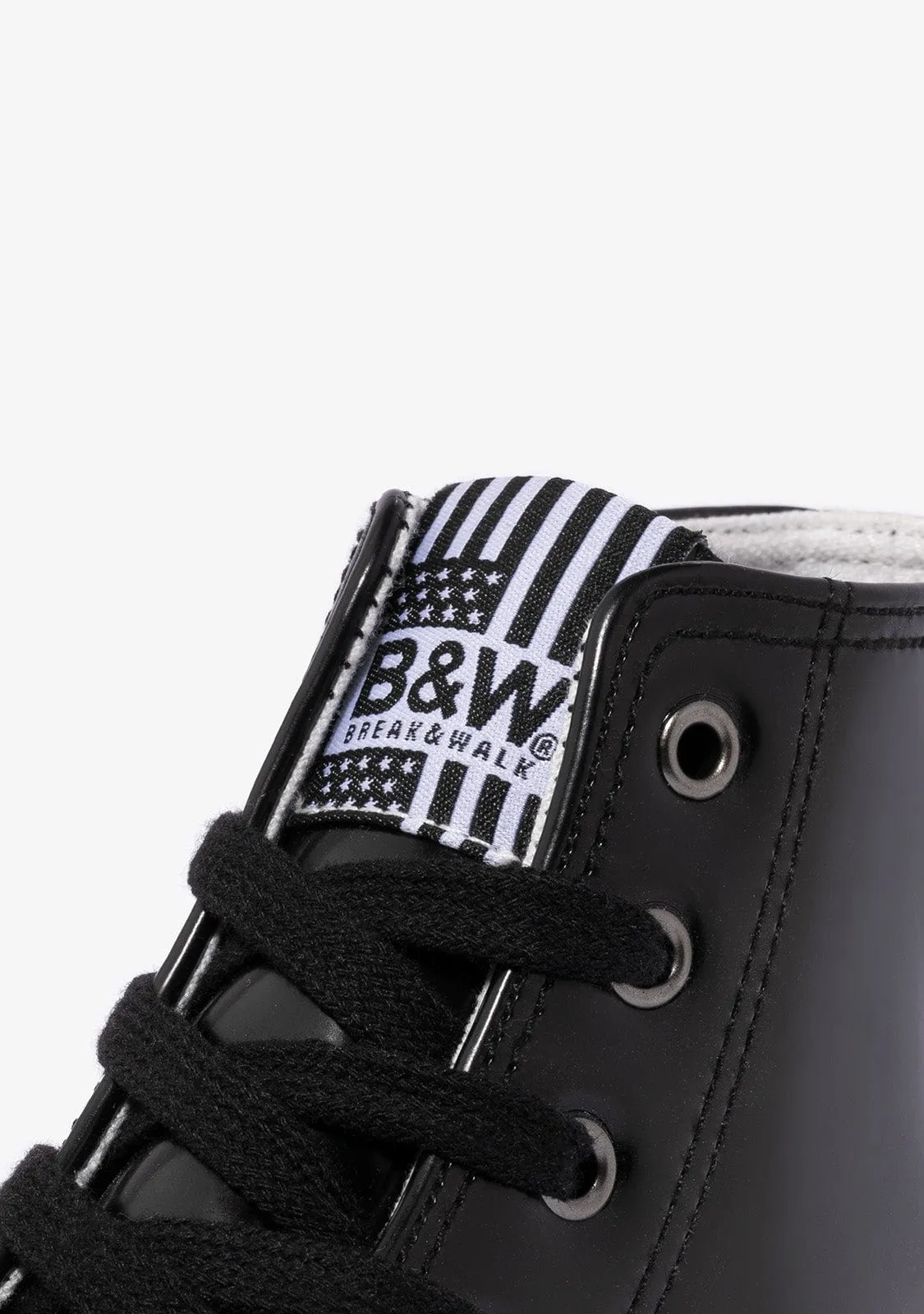 B&W Black Patent Platform High-Top Sneakers