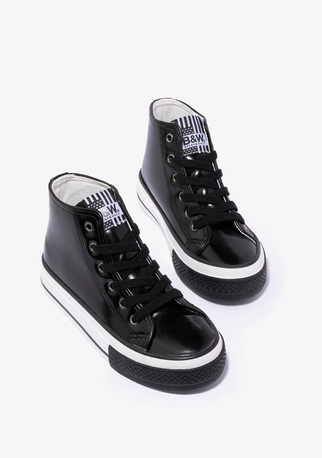 B&W Black Patent Platform High-Top Sneakers