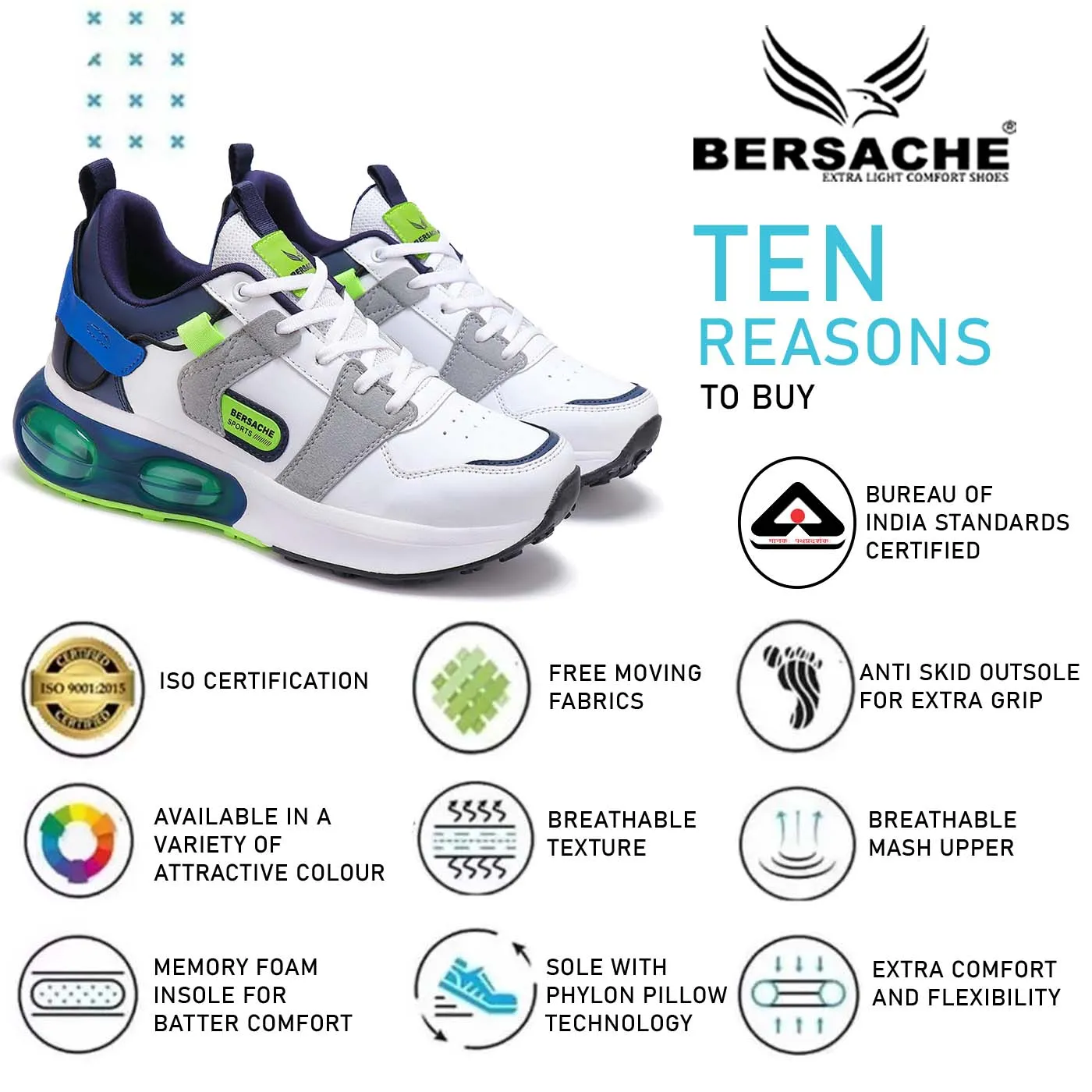 Bersache Lightweight Casual Sneaker Shoes For Men Blue-9044