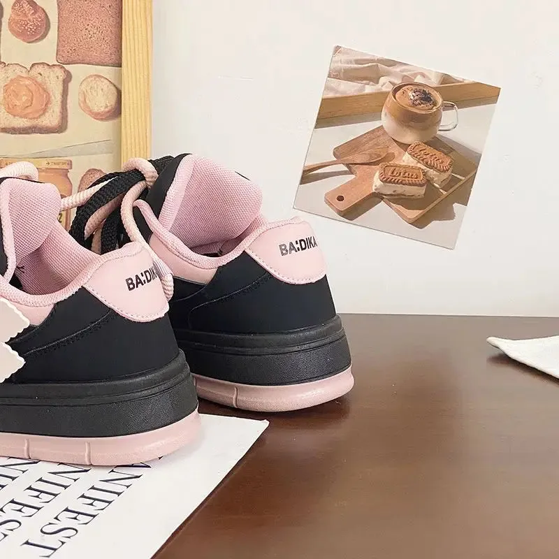 binfenxie  -  Designer Women Pink Breathable Flower Sneakers Cute Patchwork Shoes Thick Heel Sneakers Casual Running Platform Y2K Bread Shoes