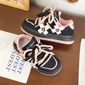 binfenxie  -  Designer Women Pink Breathable Flower Sneakers Cute Patchwork Shoes Thick Heel Sneakers Casual Running Platform Y2K Bread Shoes