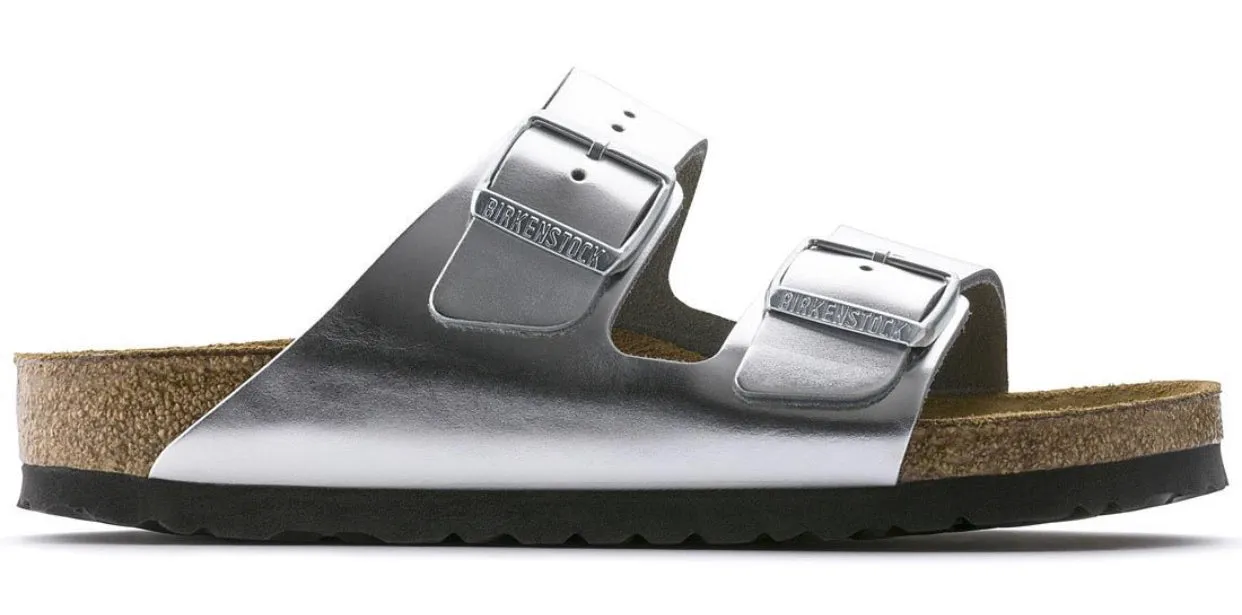 Birkenstock Arizona Metallic Silver Leather Soft Footbed Made In Germany