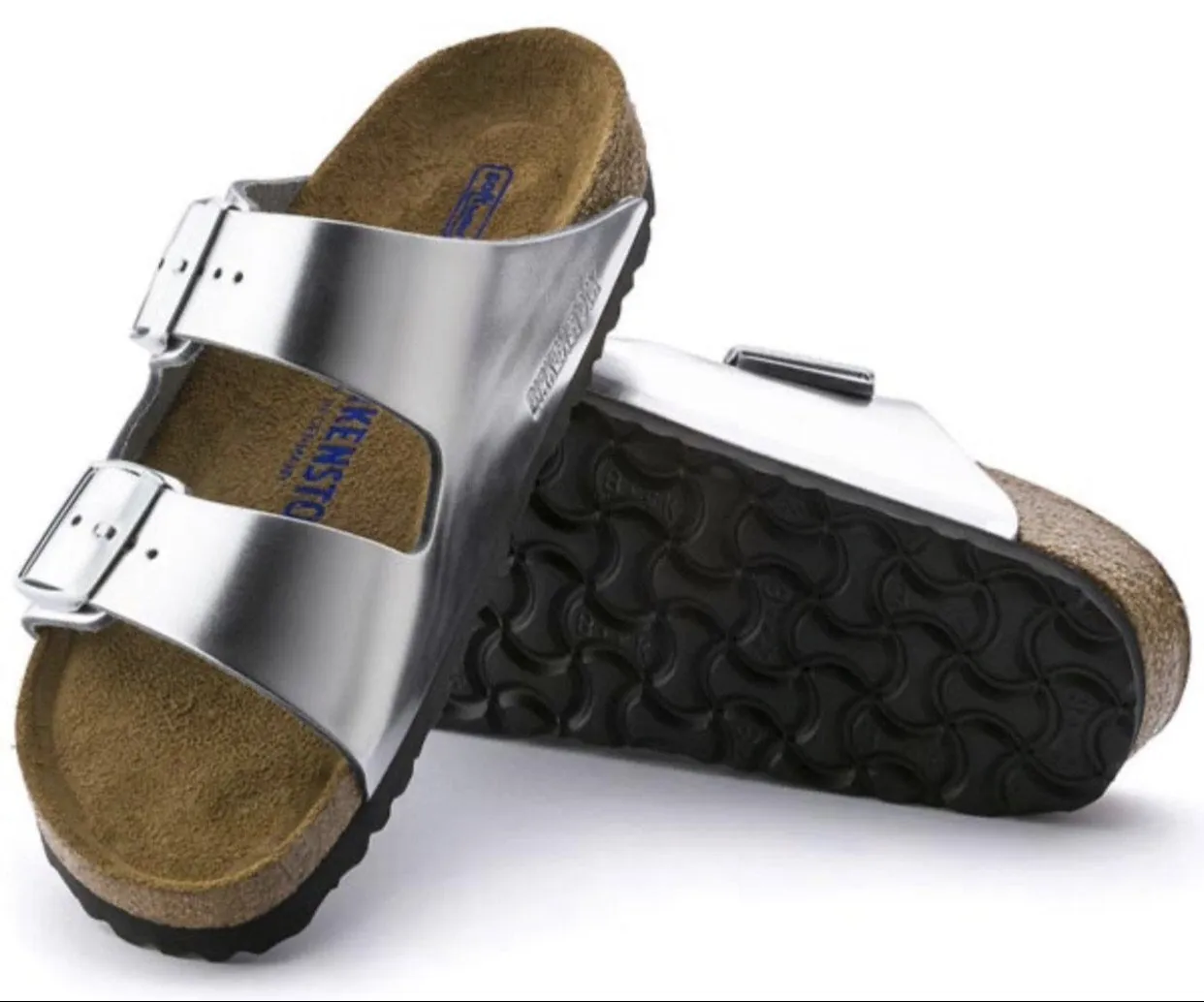 Birkenstock Arizona Metallic Silver Leather Soft Footbed Made In Germany