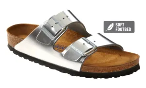 Birkenstock Arizona Metallic Silver Leather Soft Footbed Made In Germany
