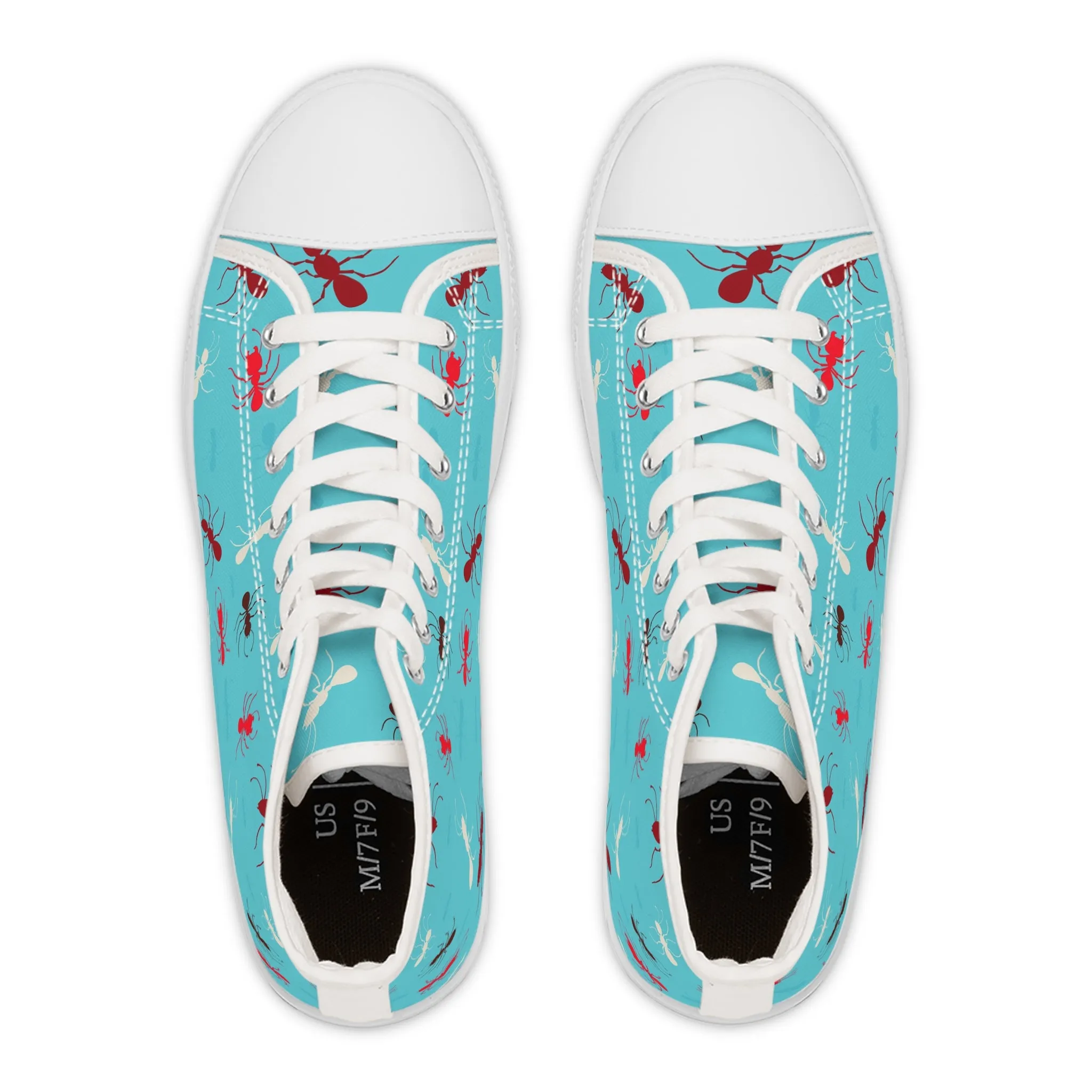 Blue and Red Fire Ant Women's High Top Sneakers