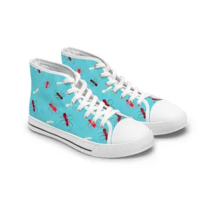 Blue and Red Fire Ant Women's High Top Sneakers