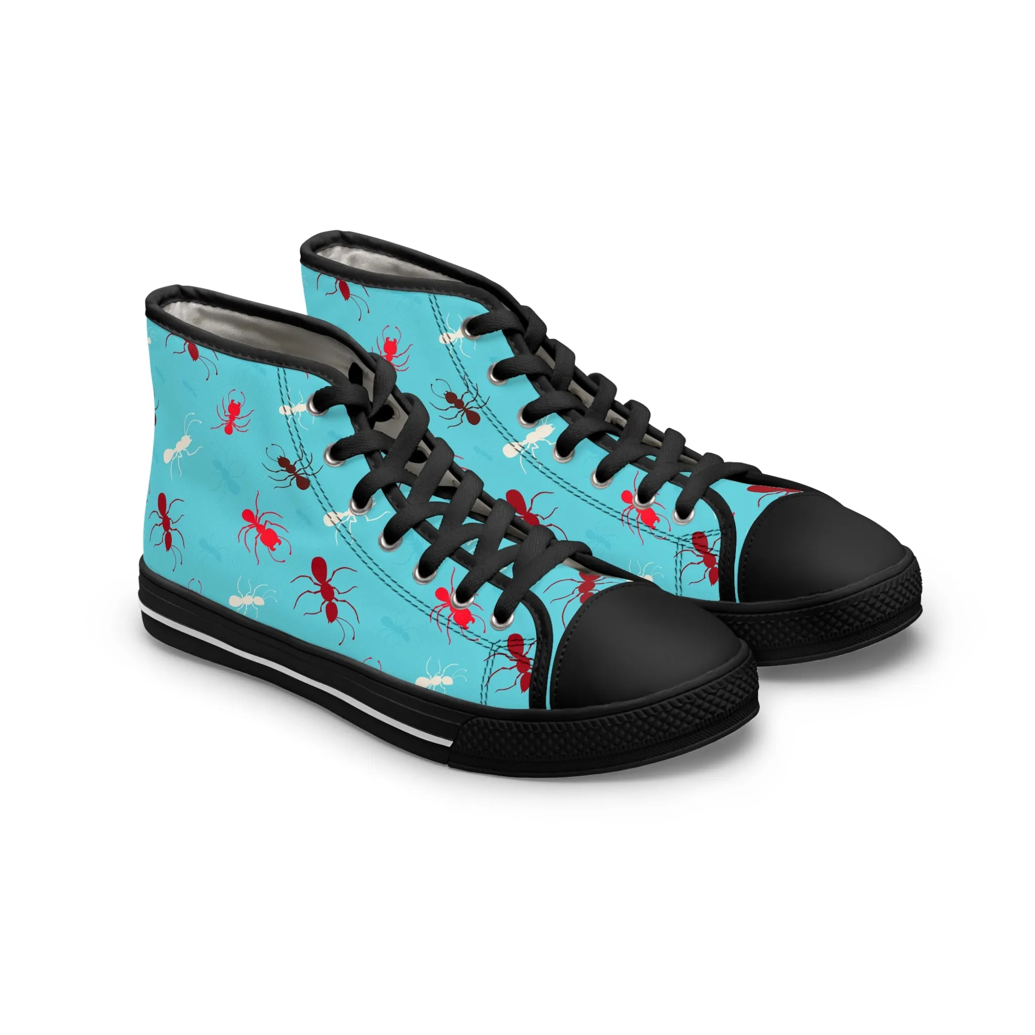 Blue and Red Fire Ant Women's High Top Sneakers
