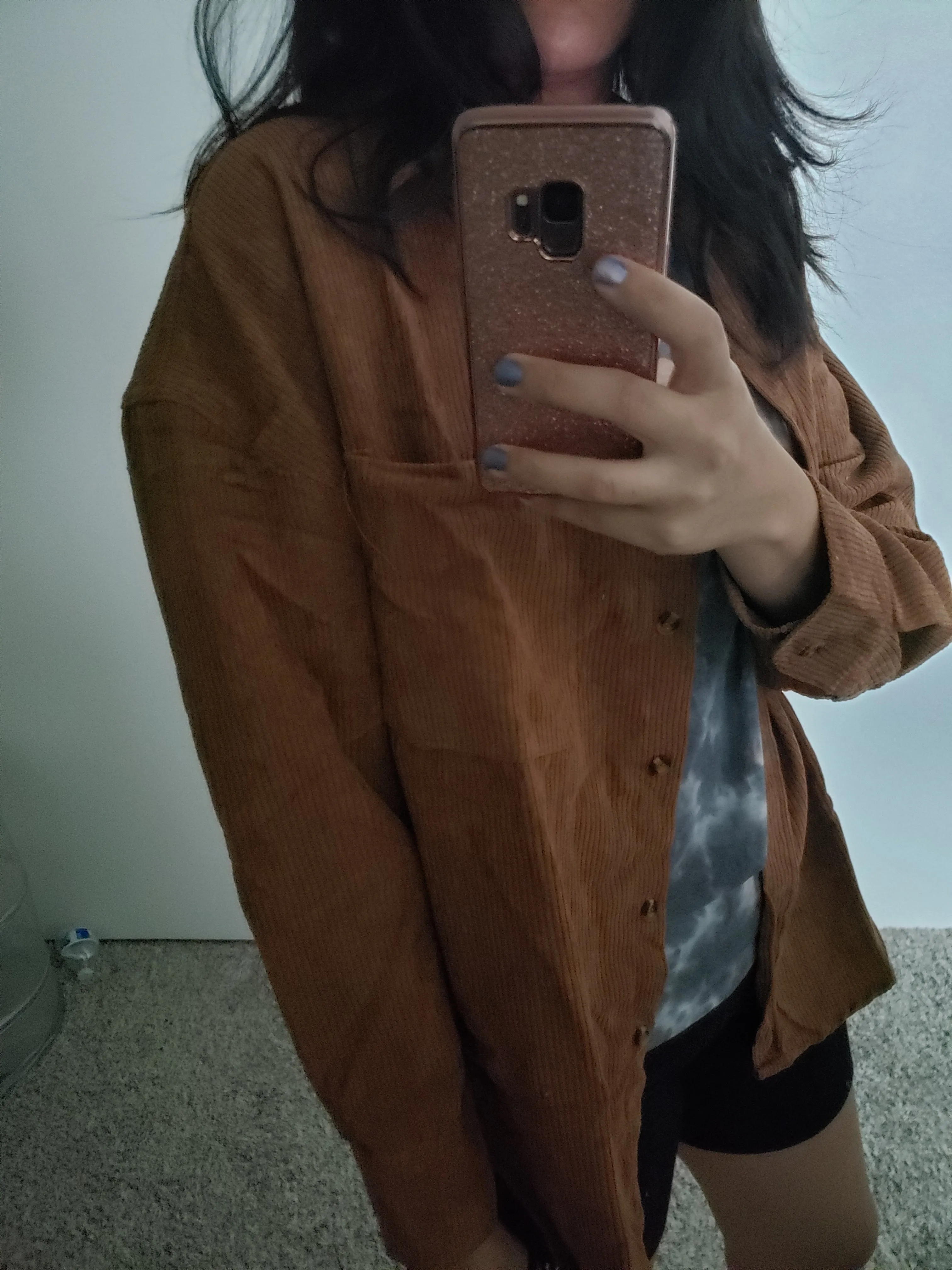 Blue Check Womens Corduroy Button Down Shirts Boyfriend Long Sleeve Oversized Blouses Tops - Dokotoo