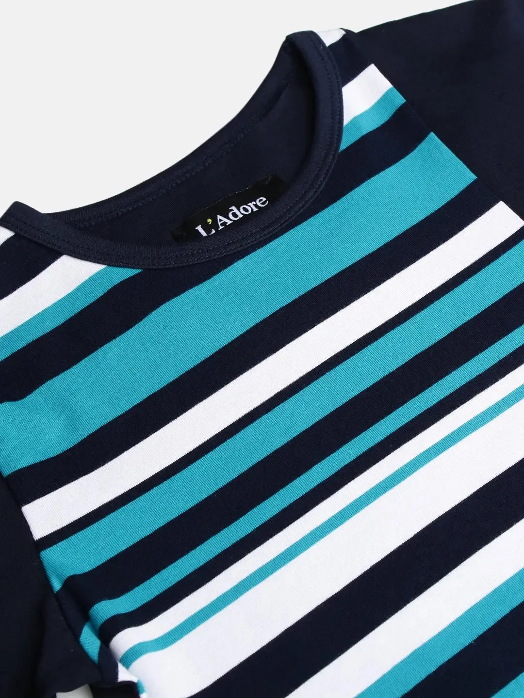 Boys Blue Striped Round Neck Cotton T-shirt