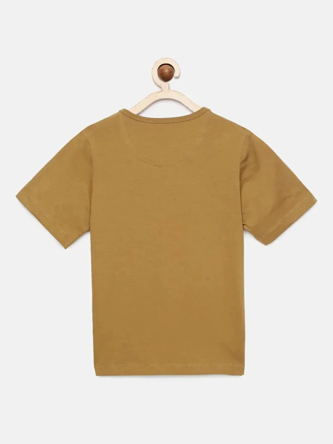 Boys Mustard Printed Round Neck Cotton T-shirt