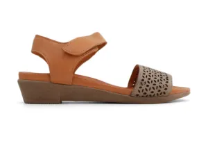 Bueno Adelaide Darkstone Coconut Leather Open Toe Velcro Slingback Wedge Made In Turkey