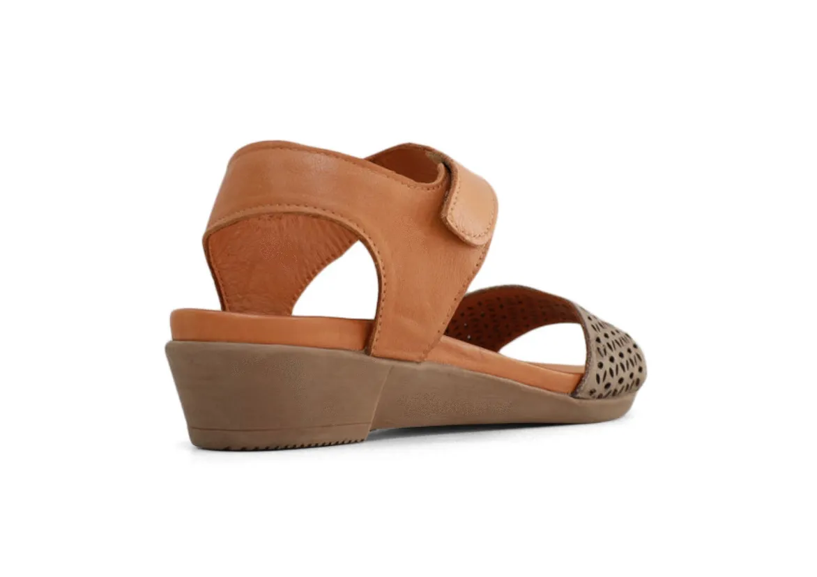 Bueno Adelaide Darkstone Coconut Leather Open Toe Velcro Slingback Wedge Made In Turkey