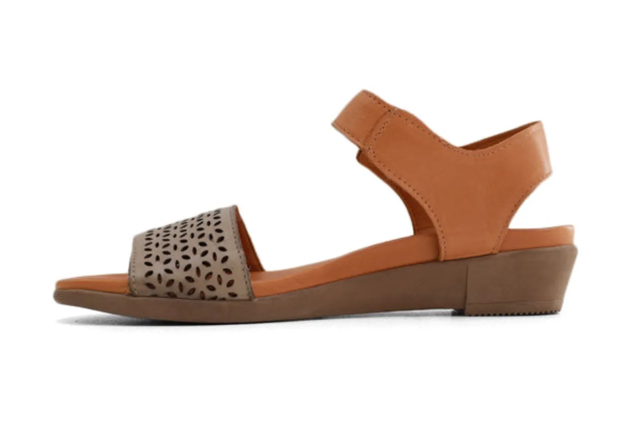 Bueno Adelaide Darkstone Coconut Leather Open Toe Velcro Slingback Wedge Made In Turkey