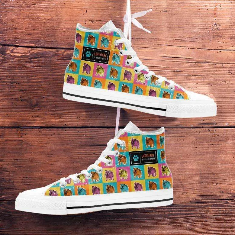 Colorful Bulldog Canvas High Top Shoes