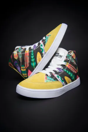 Colorful Feathers Print Canvas Hi-Top Ladies Sneakers