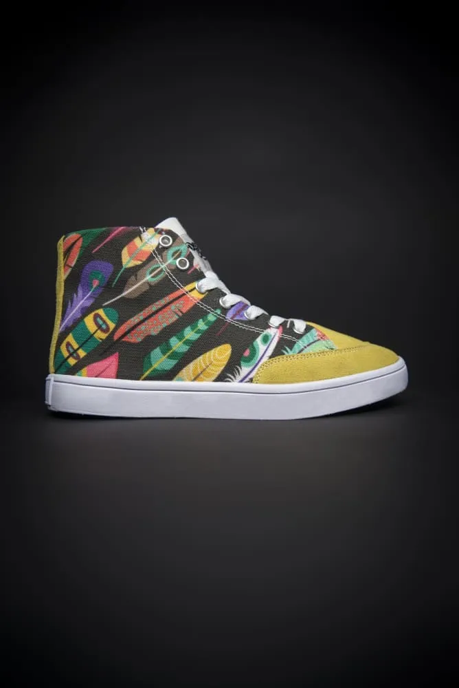 Colorful Feathers Print Canvas Hi-Top Ladies Sneakers