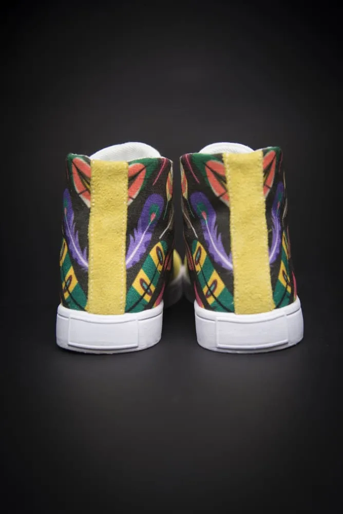 Colorful Feathers Print Canvas Hi-Top Ladies Sneakers