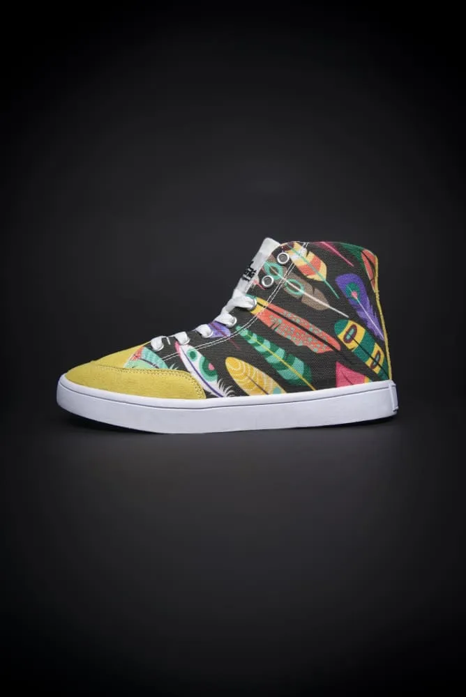 Colorful Feathers Print Canvas Hi-Top Ladies Sneakers