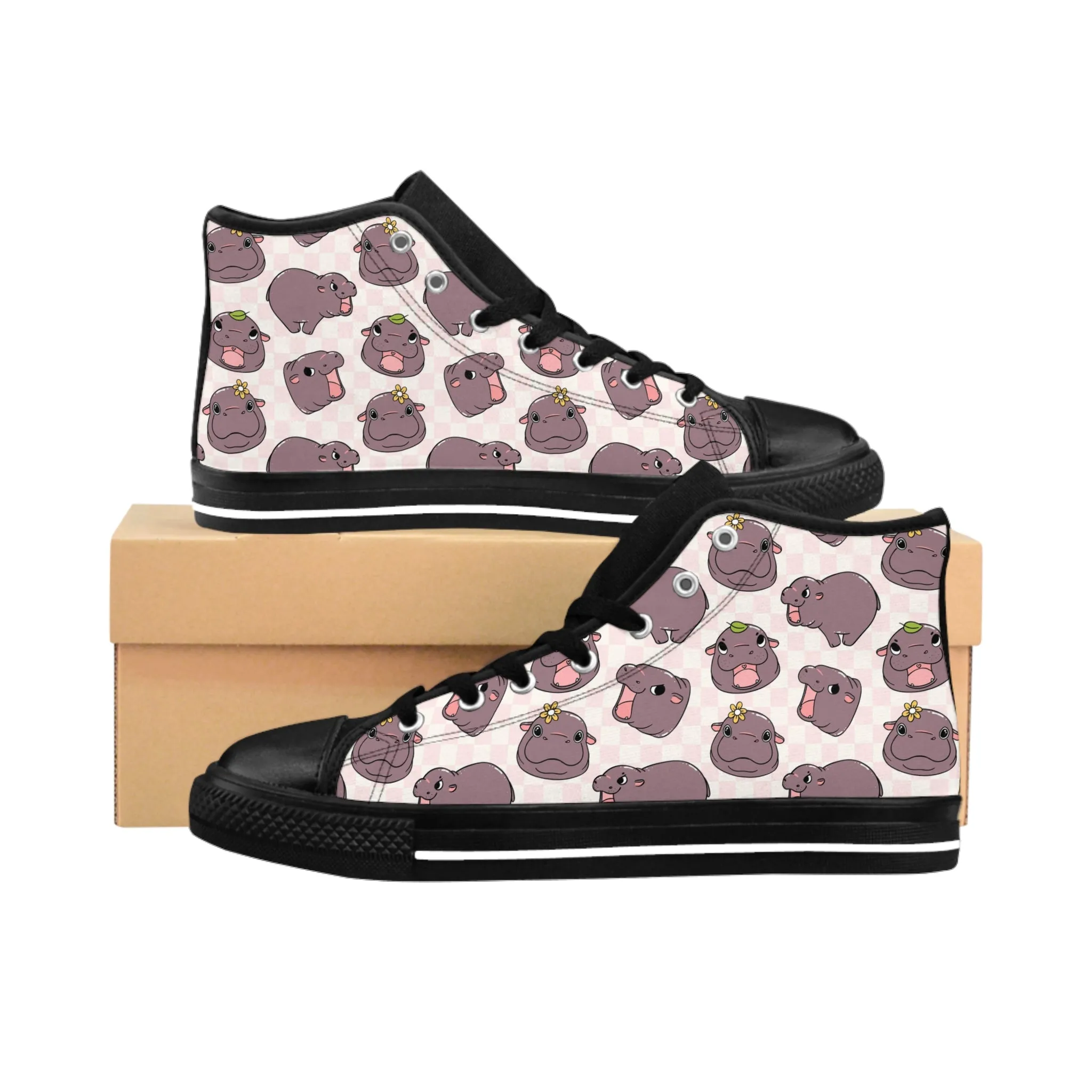 Cute Grumpy Hippo Women's Classic Sneakers