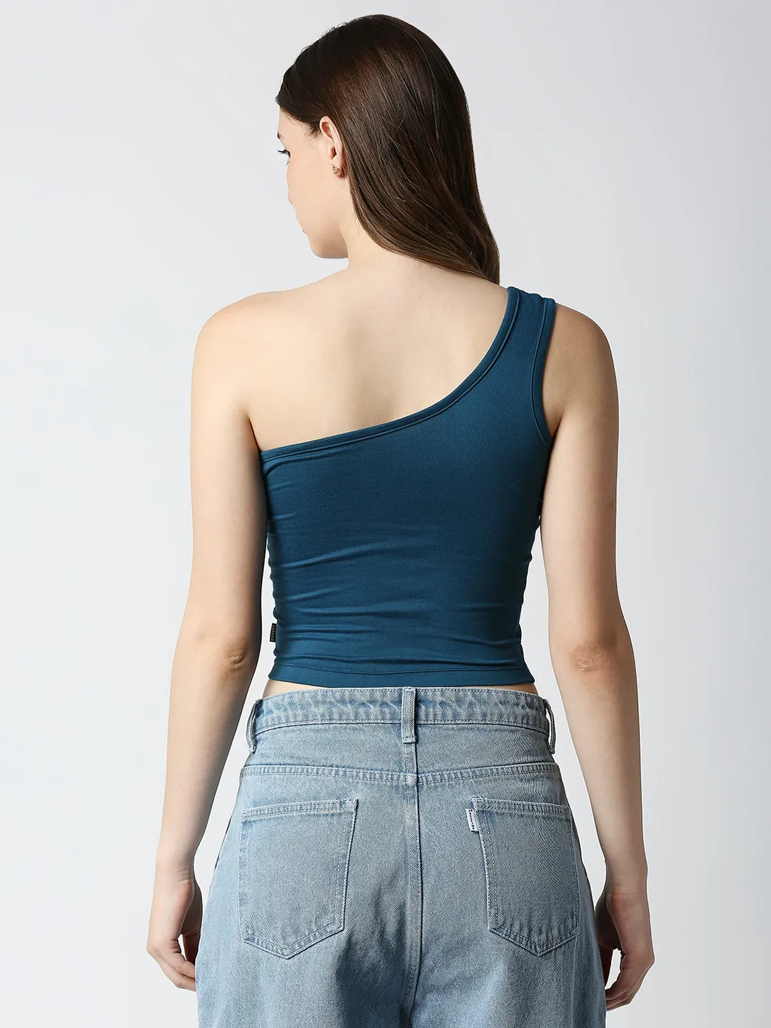 Disrupt One Shoulder Slim Fit Blue Top