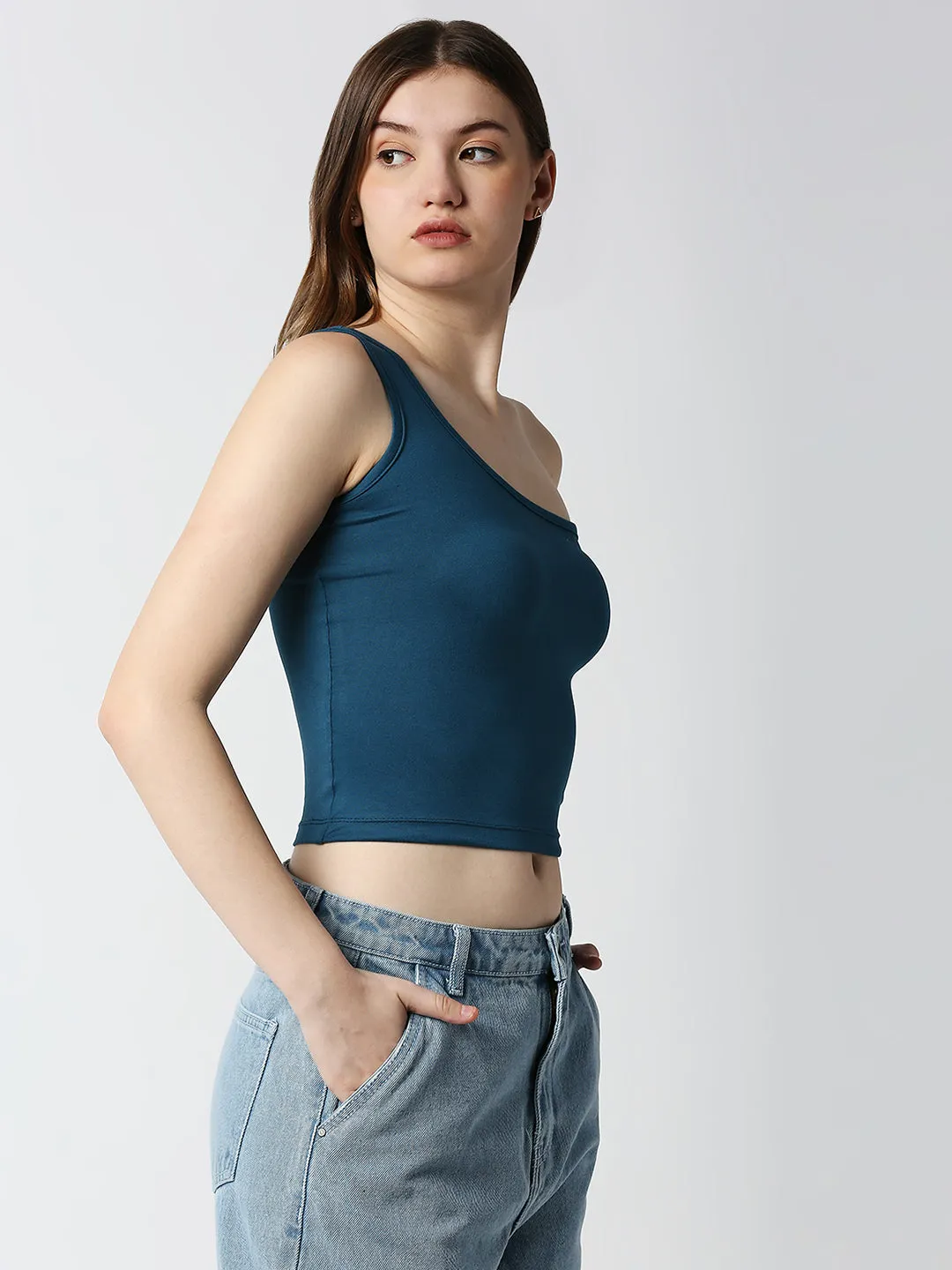 Disrupt One Shoulder Slim Fit Blue Top