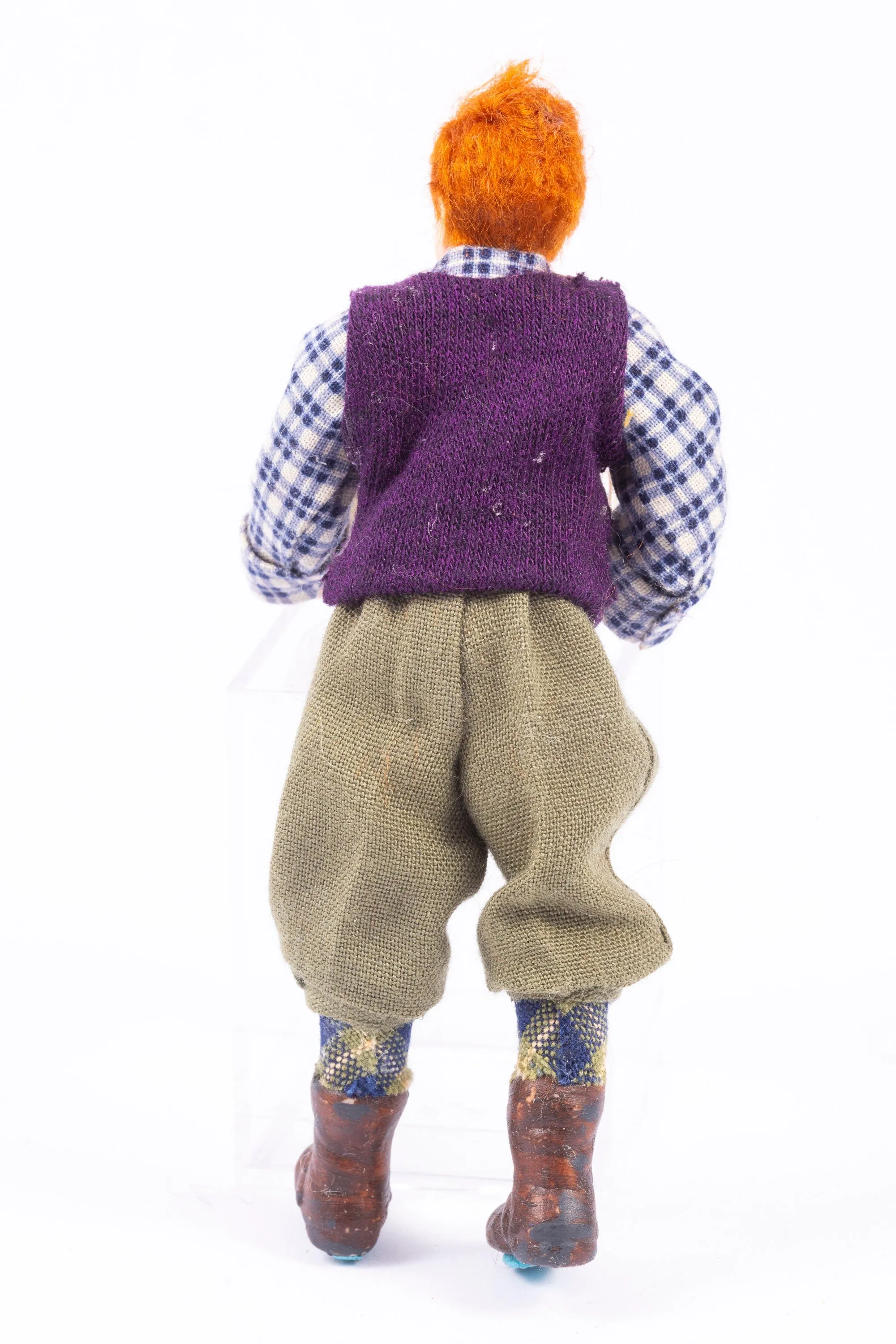 Dollhouse Miniature ~ Marcia Backstrom Young Boy in Plaid Shirt with Box