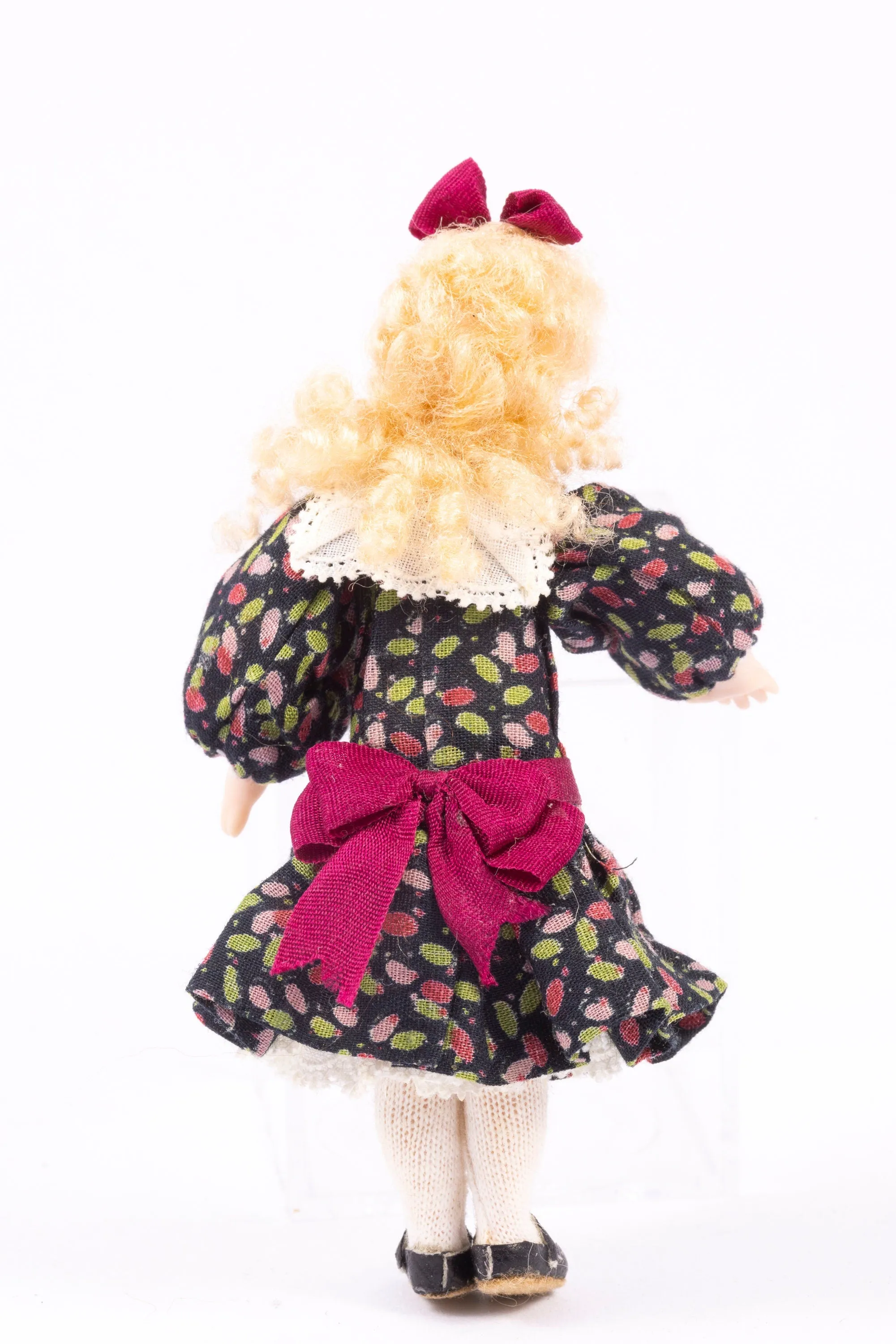 Dollhouse Miniature ~ Porcelain Young Girl Doll  in Victorian Floral Dress