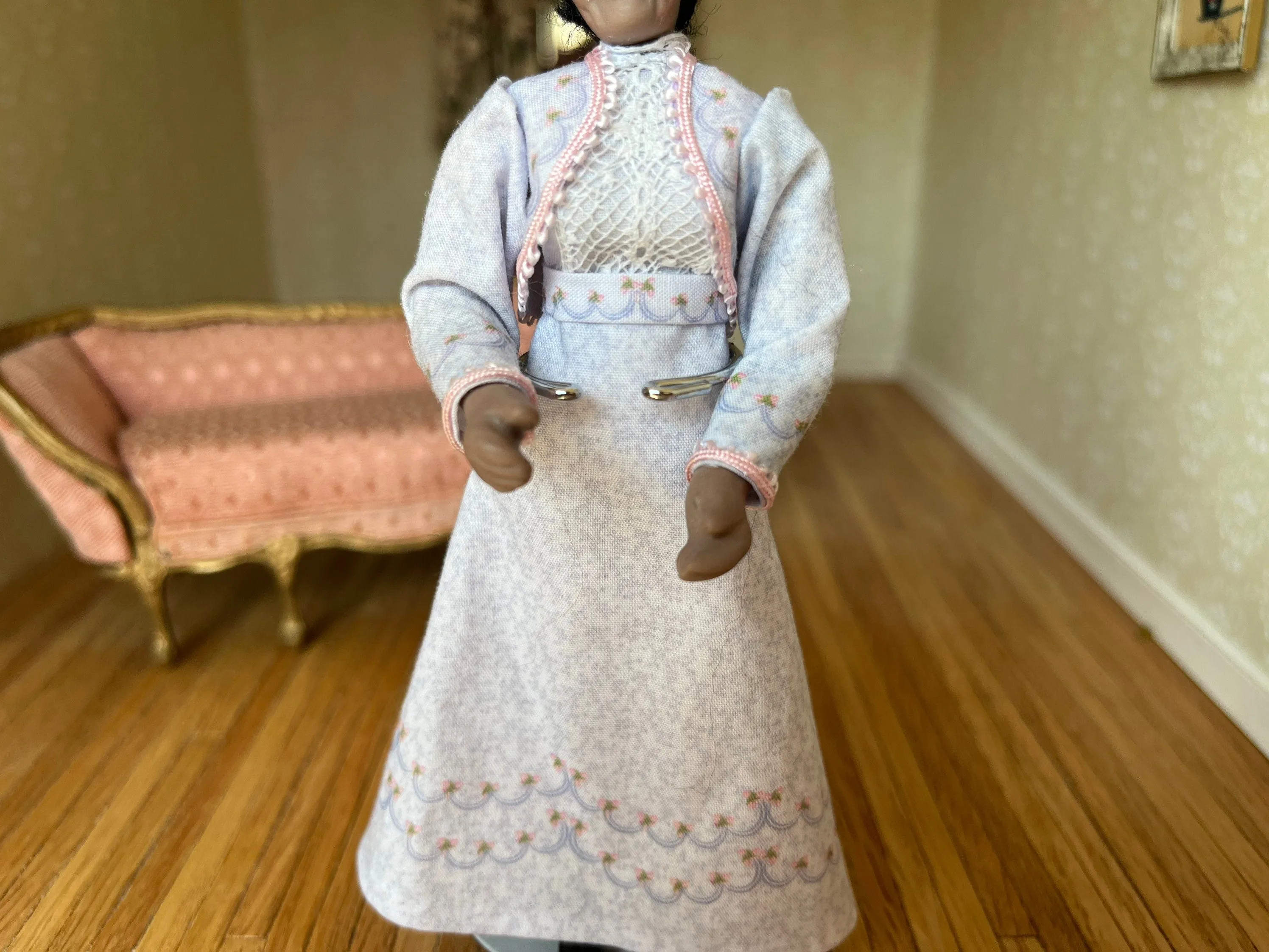 Dollhouse Miniatures~ Patsy Thomas African American Lady Doll in Edwardian Dress