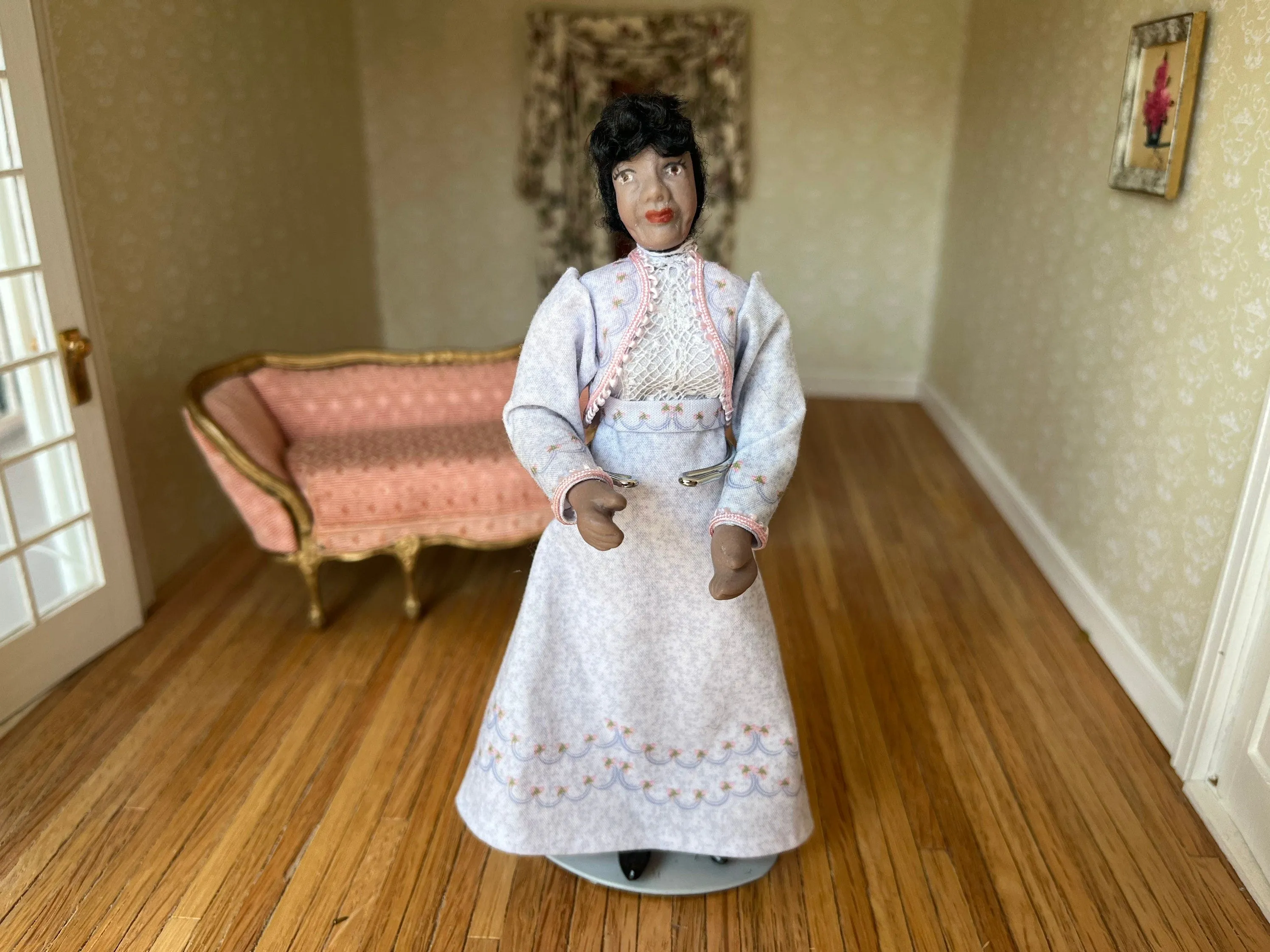 Dollhouse Miniatures~ Patsy Thomas African American Lady Doll in Edwardian Dress