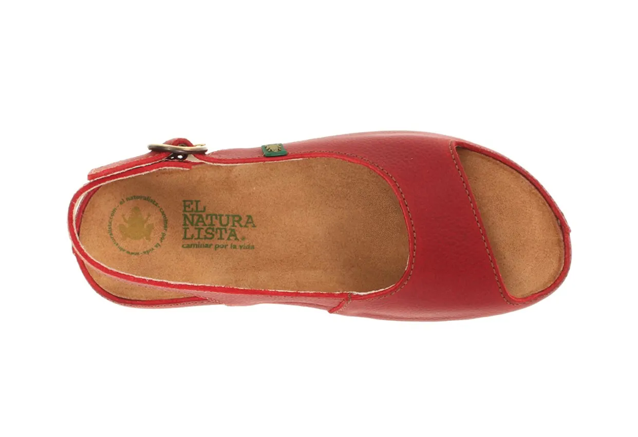 El Naturalista N131 Grain Tibet Red Ikebana Open Toe Buckle Slingback Sandal Made In Spain