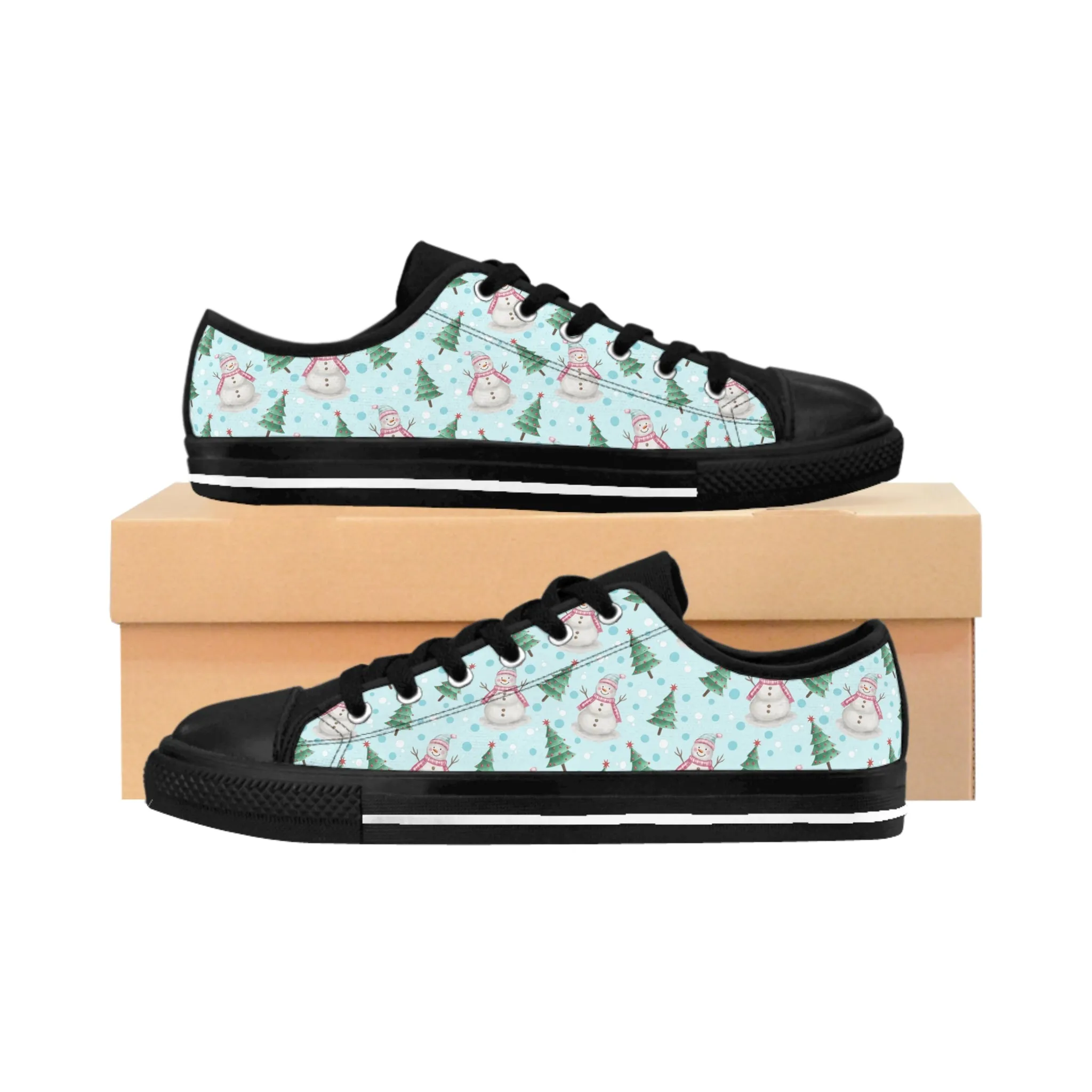 Festive Snowman Light Blue Background Women's Sneakers