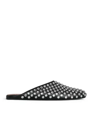 FLAT MULE IN CALFSKIN WITH RHINESTONE