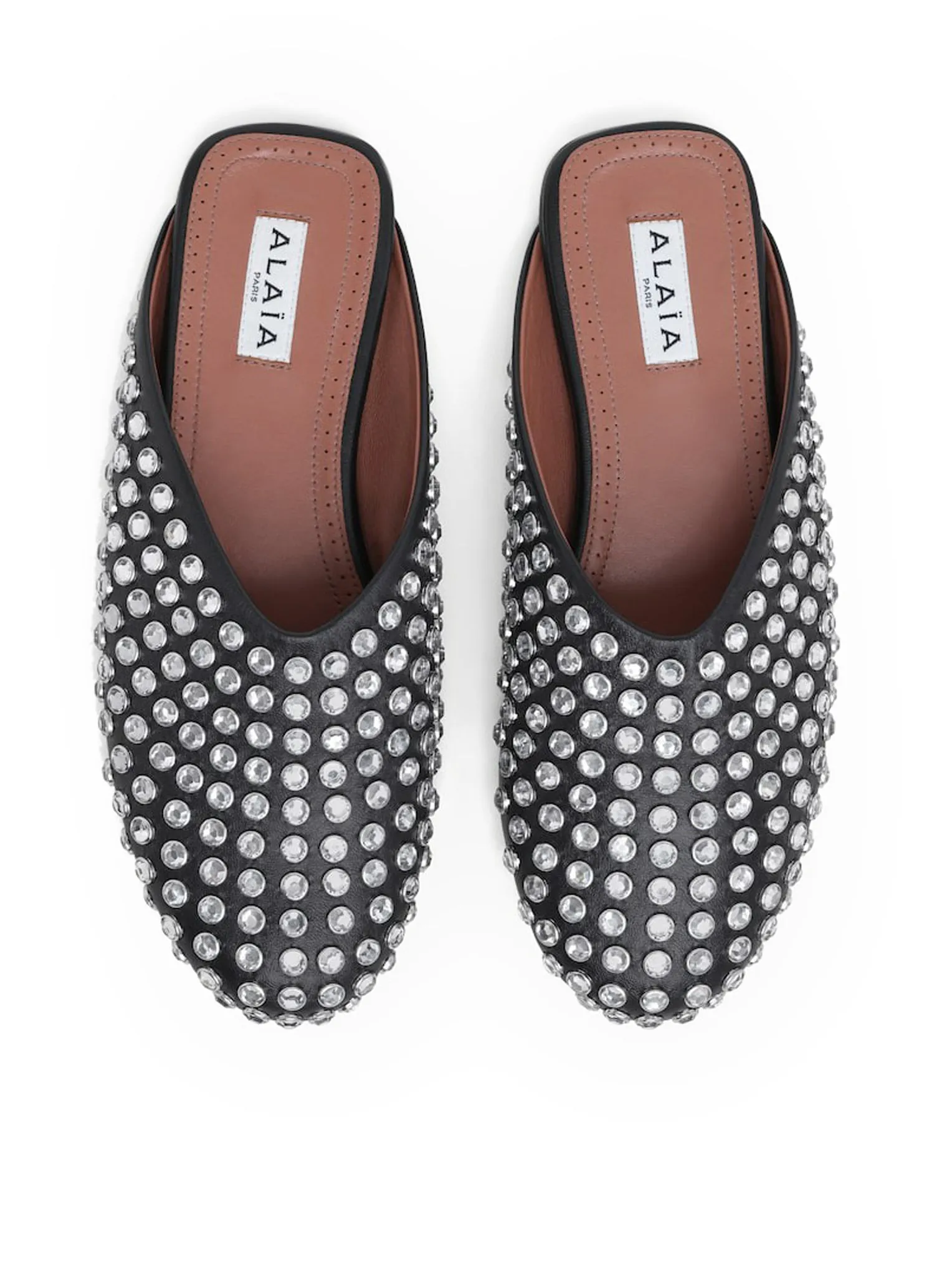 FLAT MULE IN CALFSKIN WITH RHINESTONE