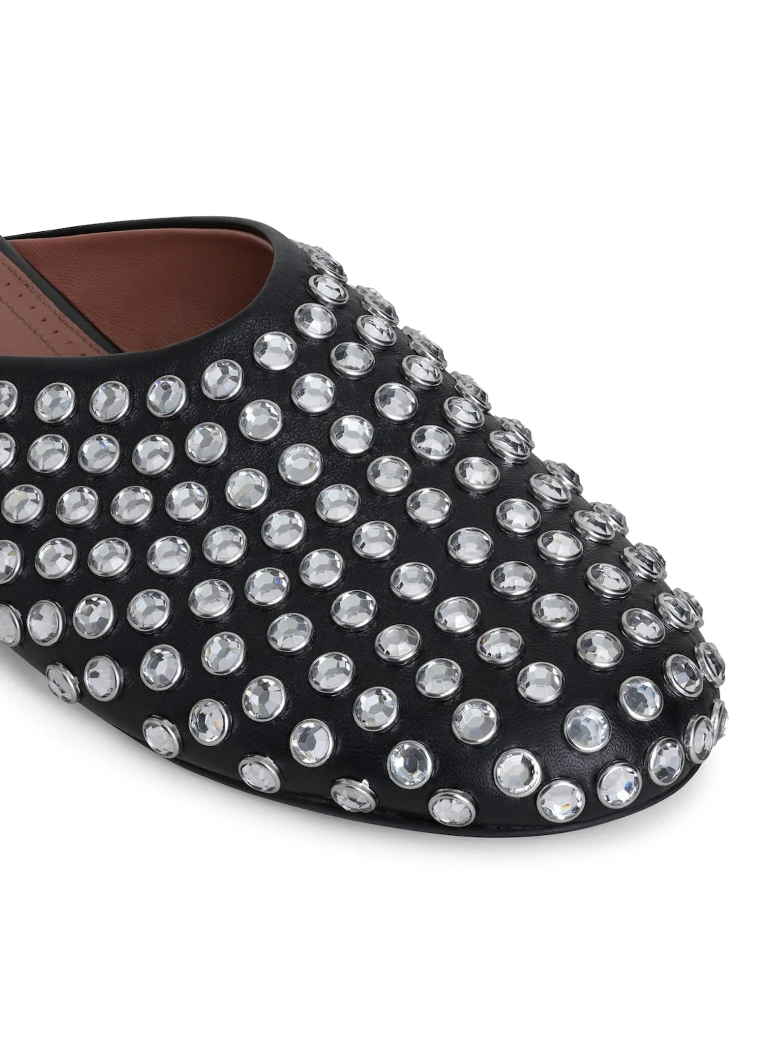 FLAT MULE IN CALFSKIN WITH RHINESTONE