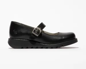 Fly London Samp132Fly Black Leather Buckle Mary Jane Wedges Made In Portugal