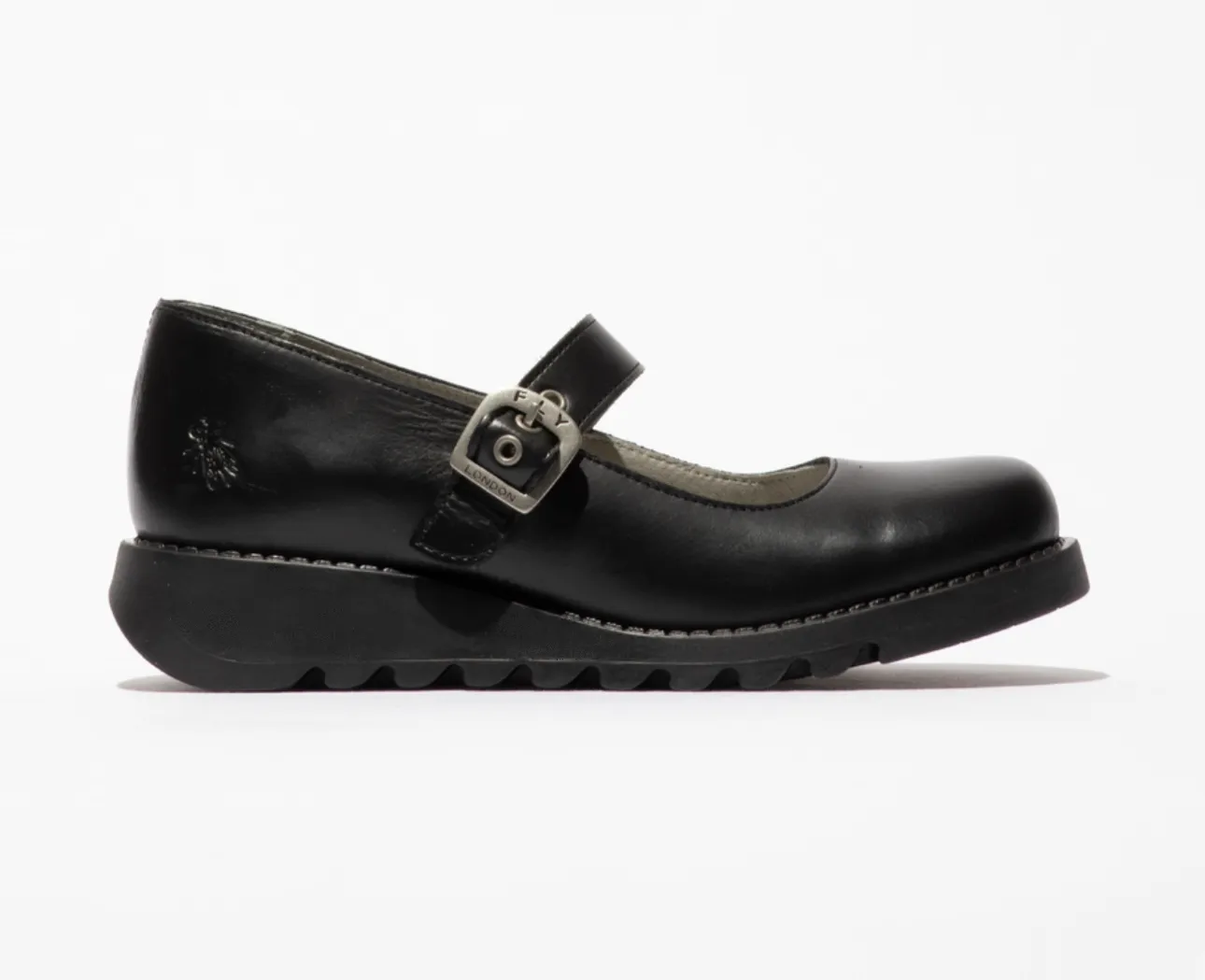 Fly London Samp132Fly Black Leather Buckle Mary Jane Wedges Made In Portugal