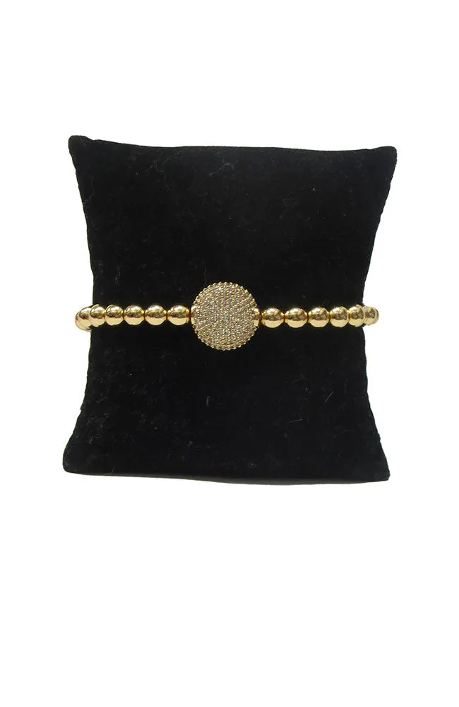 Gold Ball Bracelet Baguette Round CZ Station