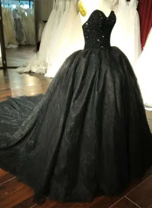 Gorgeous Black Sweetheart Crystal Ball Gown Sweet 16 Dress, Black Party Gown