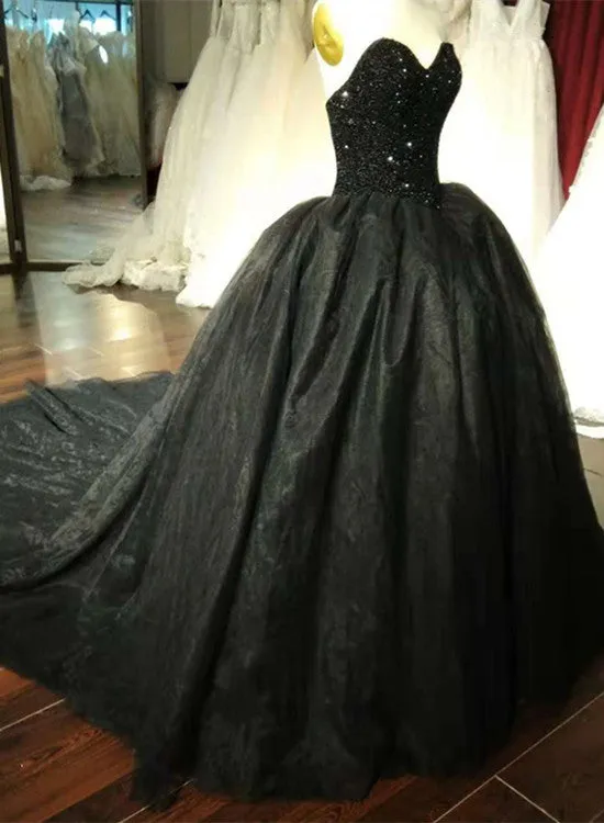 Gorgeous Black Sweetheart Crystal Ball Gown Sweet 16 Dress, Black Party Gown