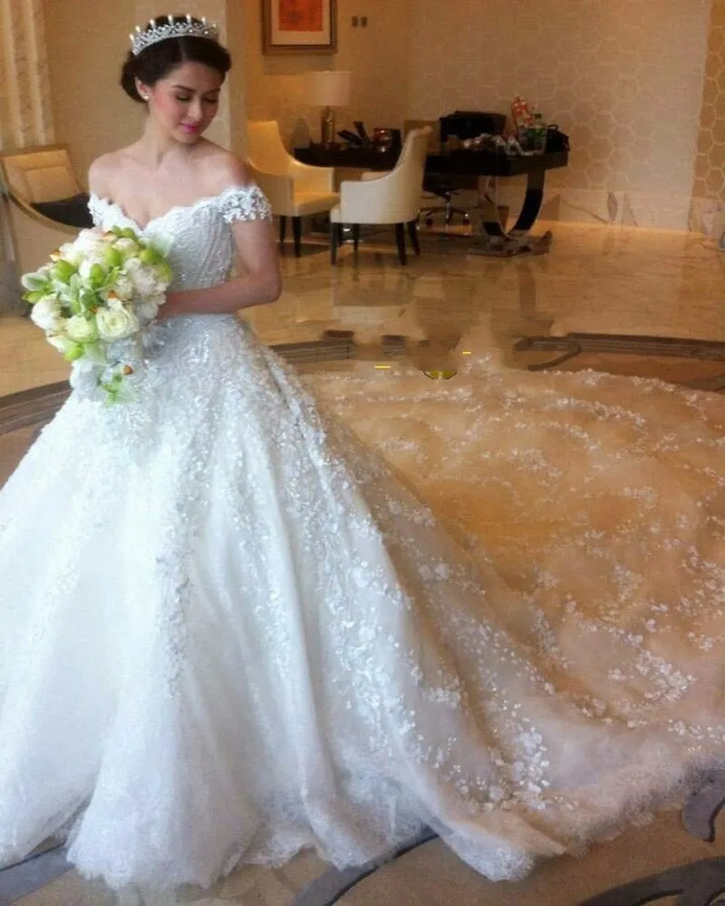 Gorgeous Off the Shoulder Princess Puffy Lace Wedding Dresses