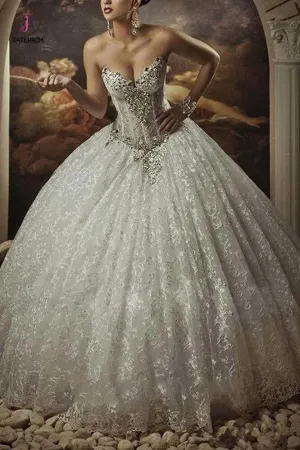 Gothic Style Corset Ball Gown Lace Wedding Dresses Sweetheart Beaded Bridal Dress KPW0281