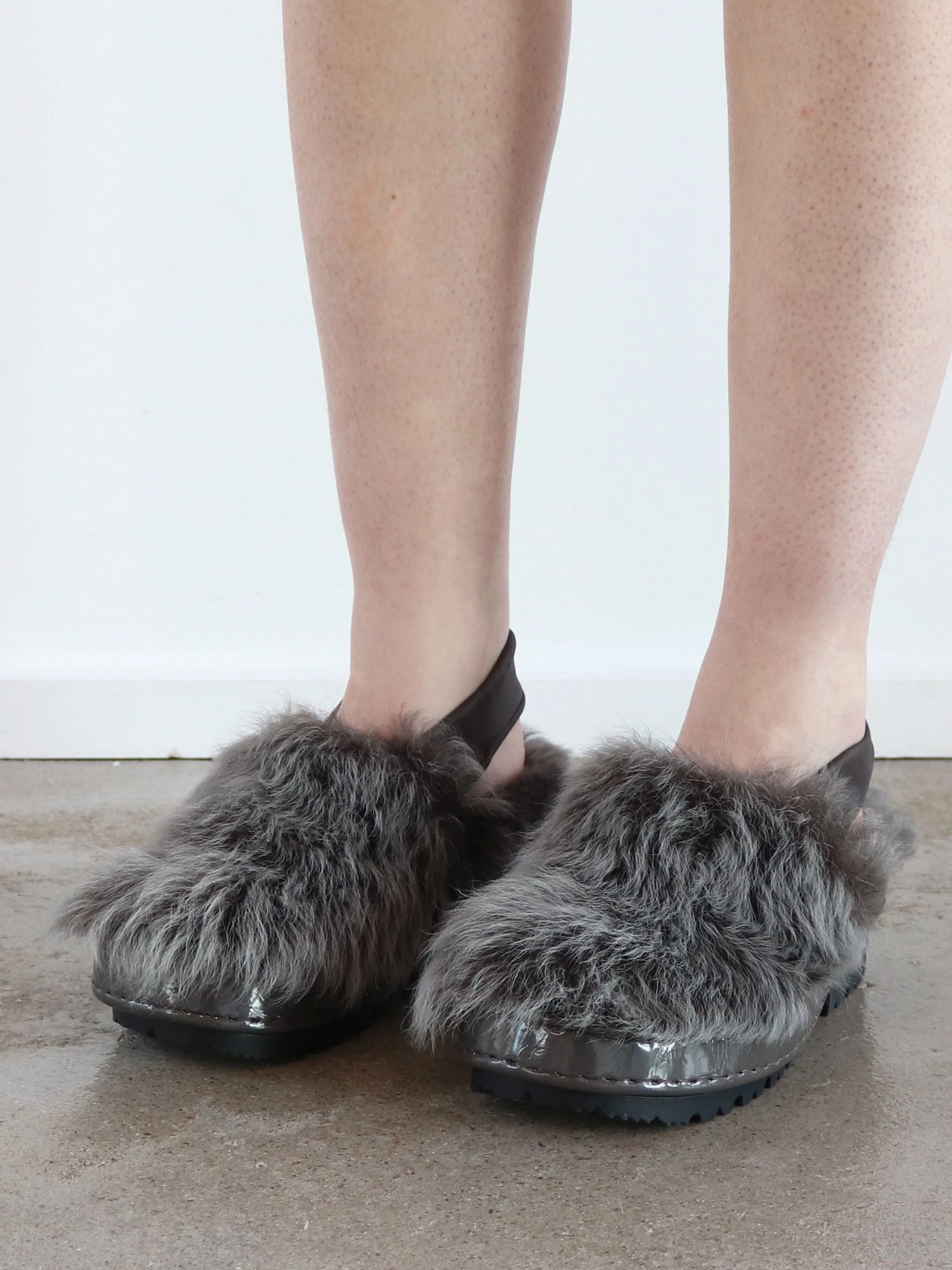 Grey Fur Mules