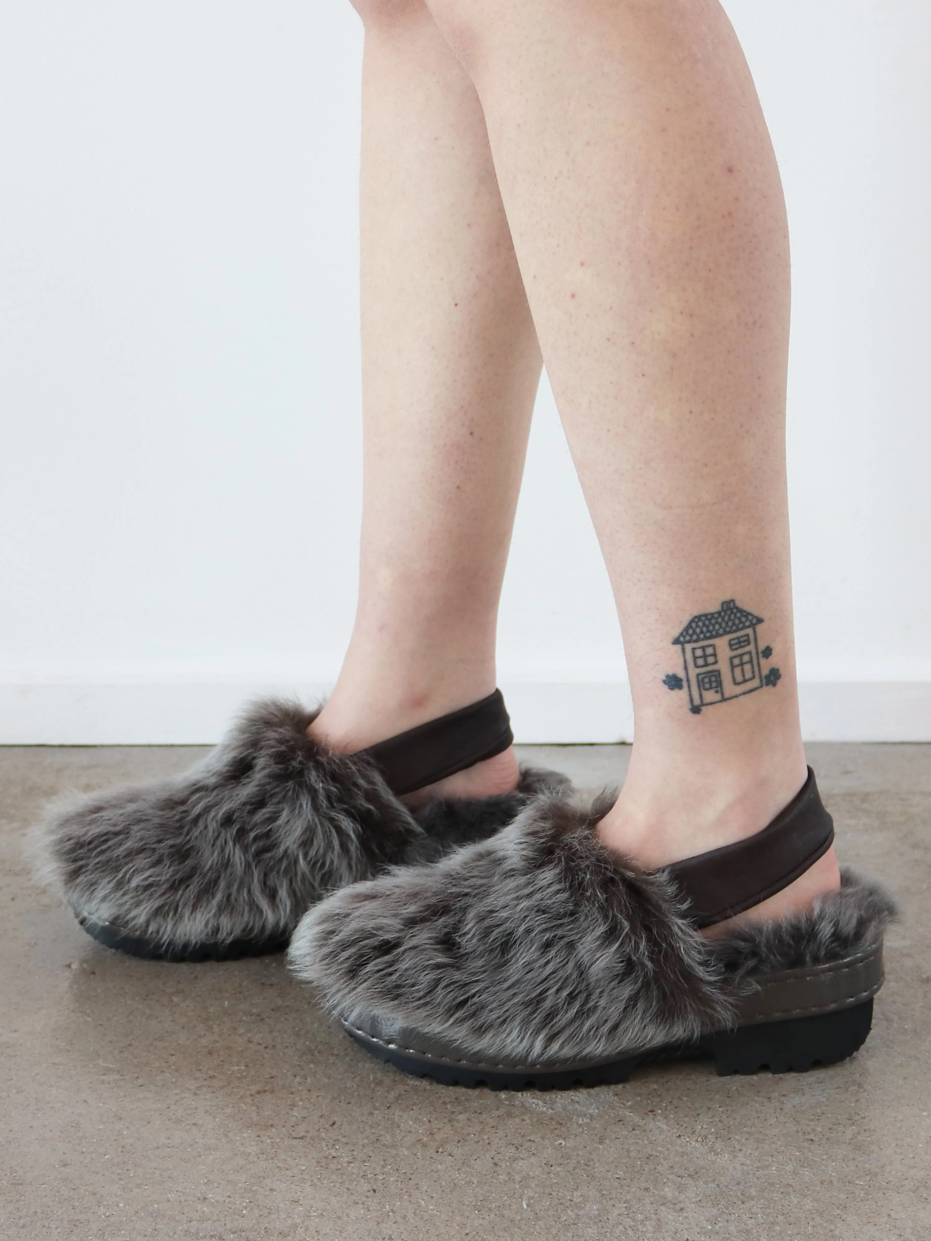 Grey Fur Mules