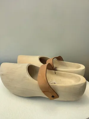 Hand Made Wooden Shoes,  CLOGS with Leather  Strips