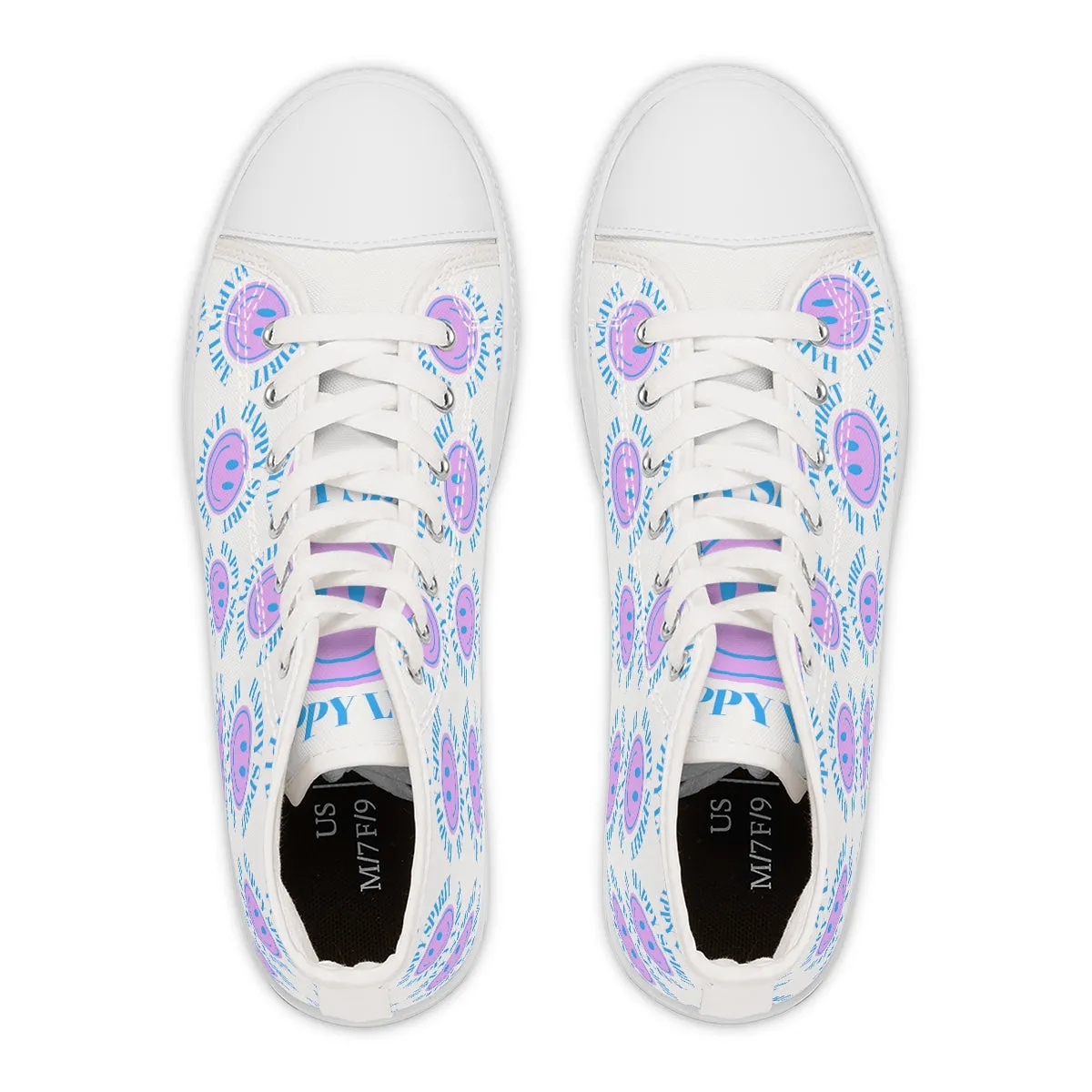 Happy Spirit Happy Life Purple Smile High Top Sneakers, Smile Canvas Shoes for Women, Vsco Girl Shoes, Tumblr Shoes, Lavender Smile Shoes
